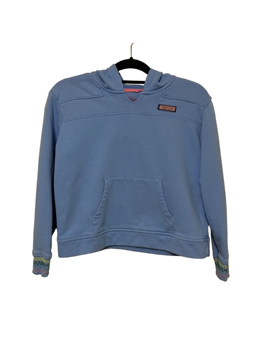 Vineyard Vines Shep Hoodie Girls L Ocean Breeze Smocked Sleeve V-Neck Terry